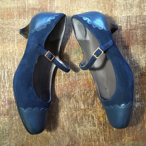 SAS San Antonio Shoes Cate Mary Jane Pump Navy Blue Womens 8 Wide Heel Comfort - Picture 7 of 10
